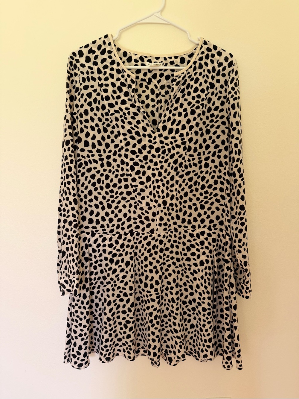 Club Monaco Black and Cream Long Sleeve Polka Dot Dress